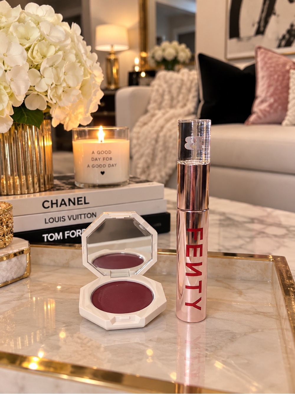 Fenty Beauty Cheeks Out Cream Blush Raisin Standard + Icon Lipstick MVP Set